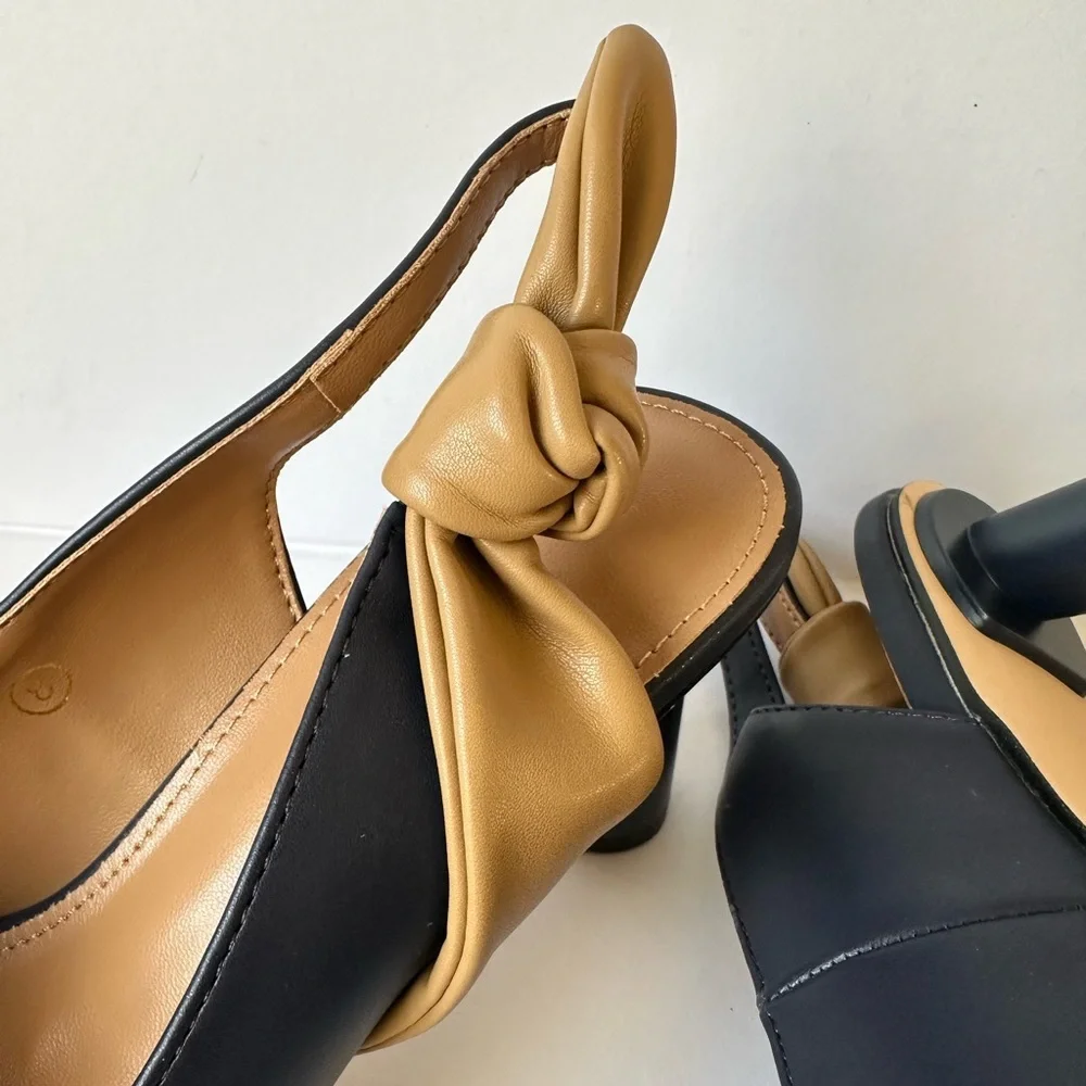 Black Tan Slingback Heels Size 8 - Pointed Toe Mid Heel Pumps new in box